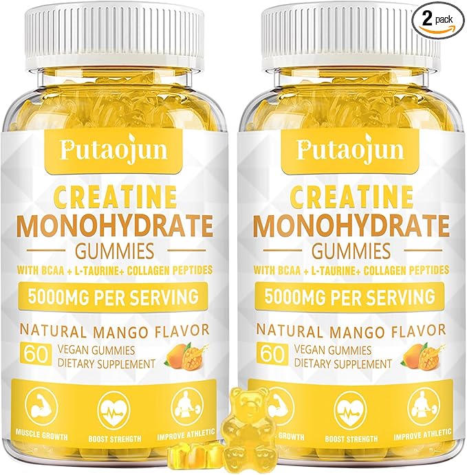 Creatine Monohydrate with Vitamins D3 & B12 | Sugar-Free Hydrolyzed Collagen & Creatine Gummies | 120 Count