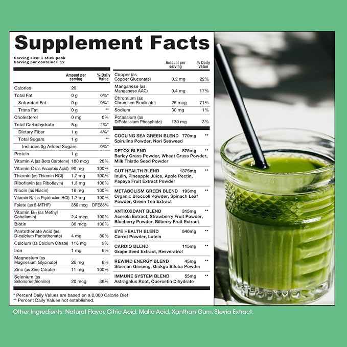 Best Tasting Vita Variety Sample Stick Pouch - Super Greens Powder Packets - Delicious Green Juice Drink Mix with Amazing Flavor - Over 40 Superfoods - Variety Pack (12 Sticks)