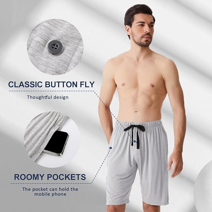 Men's Pajama bottoms Lounge Sleep Shorts Soft Comfortable Breathable Pajamas Shorts with Pockets 2 Pack