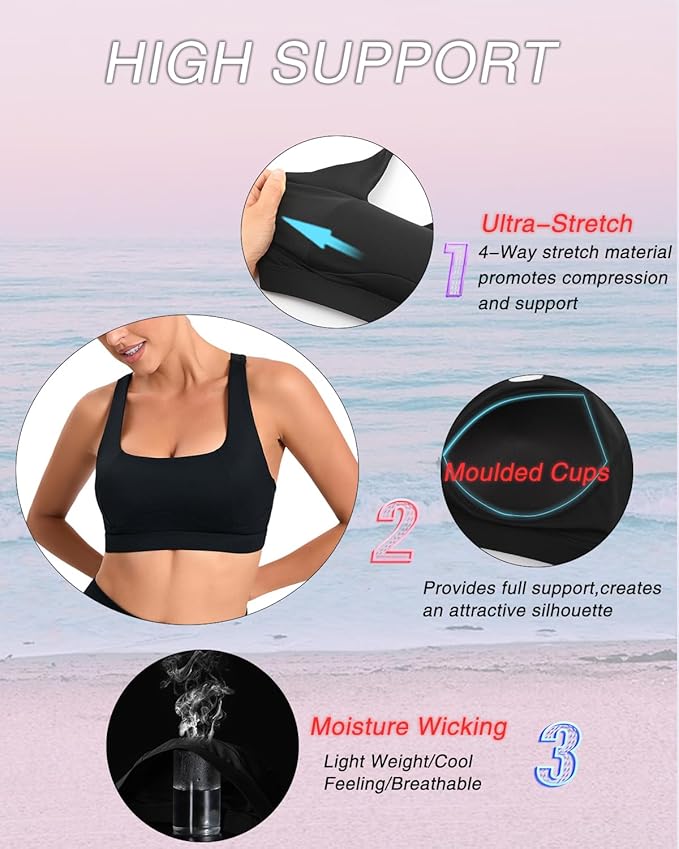 RUNNING GIRL High Impact Sports Bras for Women,Racerback Running Bra Workout Crop Tank Tops Longline Sports Bra Push up