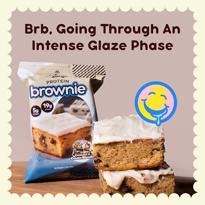 Prime Bites Protein Brownie from Alpha Prime Supplements | High Protein, Collagen Fortified Low Sugar Treat | Delicious Snack | 12 Bars per Box (Birthday Cake Blondie)