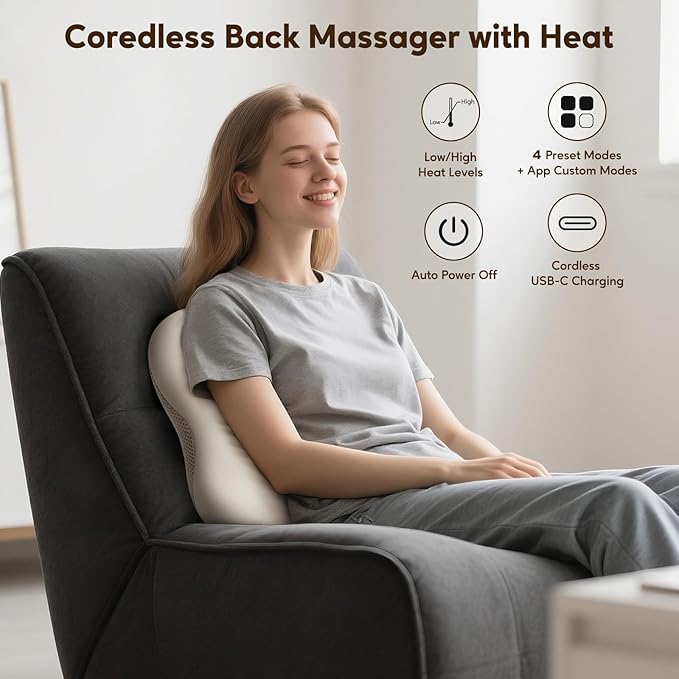arboleaf Back Massager for Pain Relief Deep Tissue, Shiatsu Neck Shoulder Massager with Heat, Cordless Portable for Chair Car Office Home