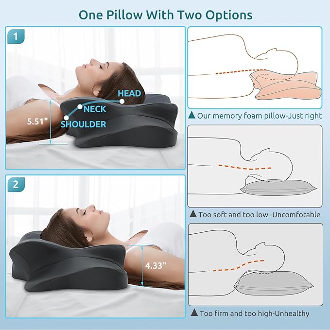 DONAMA Cervical Pillow for Neck and Shoulder,Contour Memory Foam Pillow,Ergonomic Neck Support Pillow for Side Back Stomach Sleepers with Pillowcase-King Size