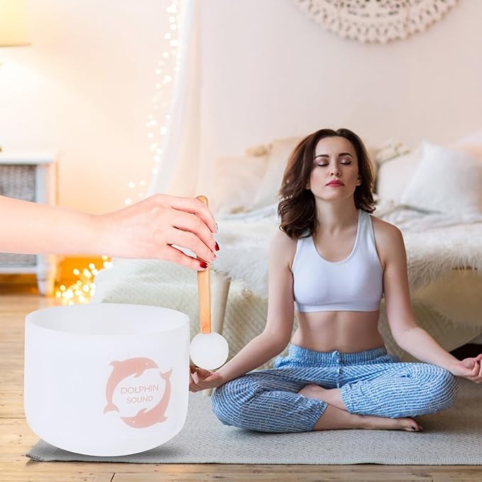 Singing Bowls 432hz B Note 8-Inch Dolphin Sound Crystal Singing Bowl With A Free Mallet And O-Ring For Sound Healing, Meditation, Yoga, And Sound Baths