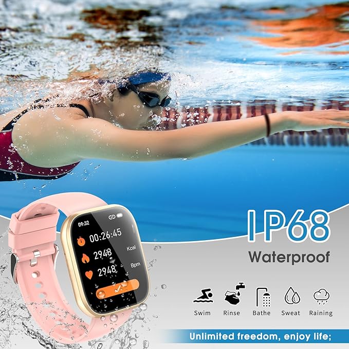 Smart Watch for Men Women Bluetooth Call, 2025 New 1.85" HD Smartwatch, Fitness Watch with 120+ Sport Modes, IP68 Waterproof, Heart Rate/Sleep Monitor, Pedometer, Activity Tracker for Android iOS,Pink