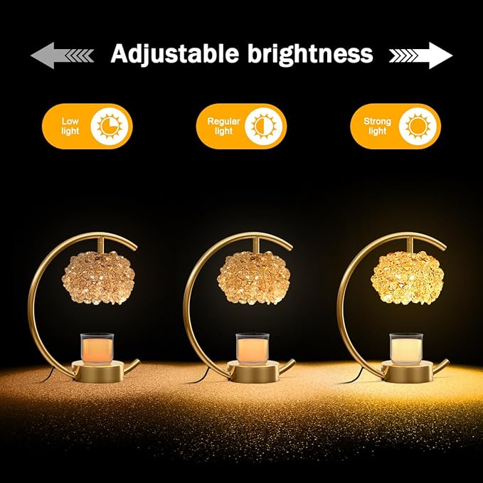 Bronze Candle Warmer Lamp for Jar Candles with Adjustable Brightness&Timer,Handcrafted Crystal&Wooden Base,Candle Lamp Luxurious Design+2Bulbs,Home Decoration Electric Candle lamp(C-Shaped)