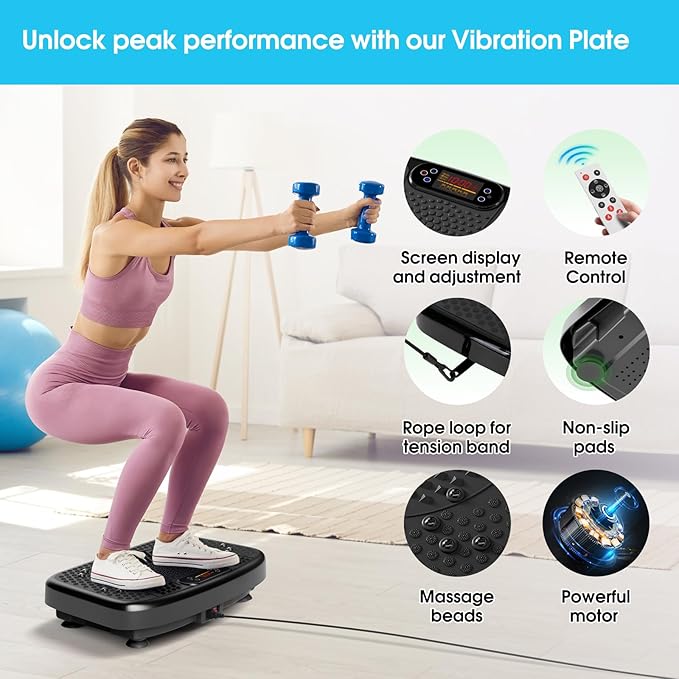 SoftGym Vibration Plate Exercise Machine for Lymphatic Drainage,Power Vibrate Stand Shake Board 450 Lbs Capacity Whole Body Workout Waver with Fitness Resistance Bands Weight Loss Gifts for Women Men