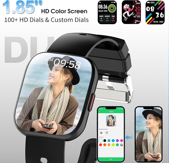 Smart Watch for Men Women Bluetooth Call, 2025 New 1.85" HD Smartwatch, Fitness Watch with 120+ Sport Modes, IP68 Waterproof, Heart Rate/Sleep Monitor, Pedometer, Activity Tracker for Android iOS
