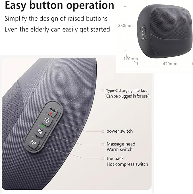 Shiatsu Back Massager with Heat Cordless Heated Neck and Shoulder Massager Double Sided Heating Pillow for Waist and Abdomen 3D Kneading Massage Pillow for Neck Lower Legs