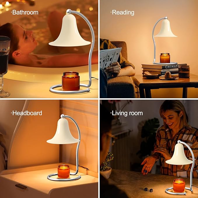 Candle Warmer Lamp for Jar Candles,with Timer and Dimmer,Adjustable Brightness,All Metal Lamp Body,Suitable of Aromatherapy Waxes White Trumpet-Shape