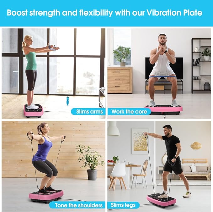 SoftGym Vibration Plate Exercise Machine for Lymphatic Drainage,Power Vibrate Stand Shake Board 450 Lbs Capacity Whole Body Workout Waver with Fitness Resistance Bands Weight Loss Gifts for Women Men