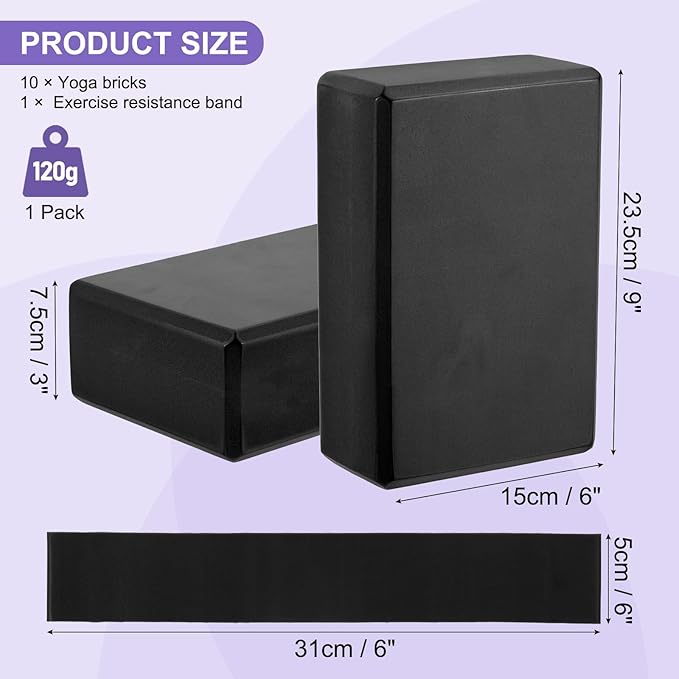 PATIKIL Yoga Blocks & Resistance Band Set, 10 Pack High-Density EVA Foam Yoga Block Bulk 9"x6"x3" Non-Slip Dance Brick Lightweight for Women Gym Stretching Yoga Pilates
