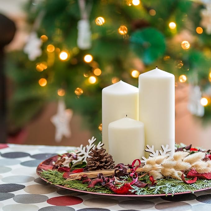 MTLEE 18 Pcs Set of 3 Pillar Candles Bulk 2 in x 3, 6, 8 Long Burning Clean Unscented Smokeless Pillar Candles for Wedding Emergency Lanterns Ceremony Party (Ivory White)