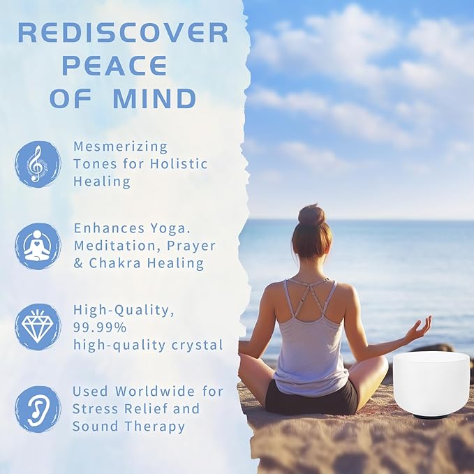 Hye-eun 432hz Crystal Singing Bowls Set,6-12 Inch Quartz Frosted Sound Bowls Set of 7 Pcs Chakra for Yoga Meditation with Heavy Duty Carrying Case