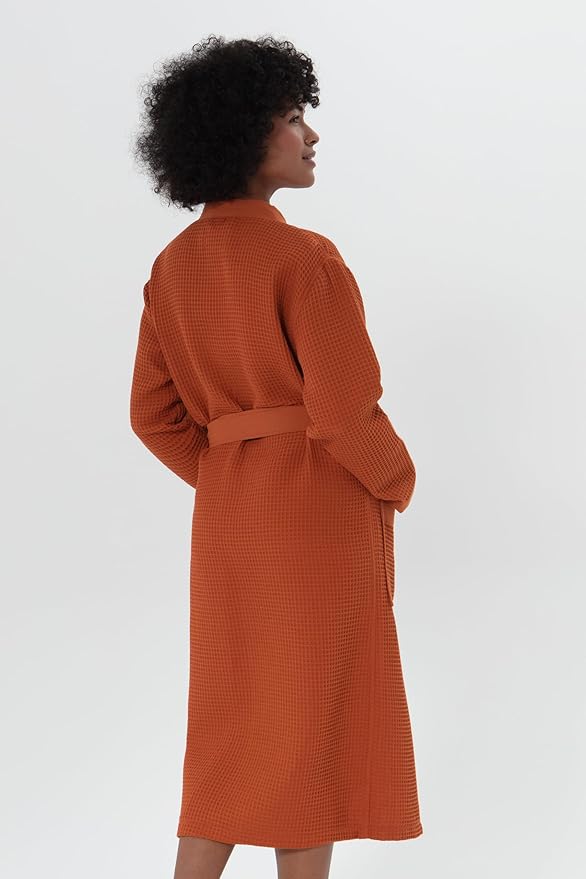 SEYANTE Womenโs Luxury Waffle Shawl Collar, Hooded Robe w Piping โ Lightweight, Long, Ultra Soft Spa Sleepwear Bathrobe