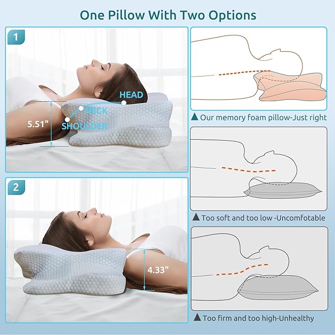 DONAMA Cervical Pillow for Neck and Shoulder,Contour Memory Foam Pillow,Ergonomic Neck Support Pillow for Side Back Stomach Sleepers with Pillowcase-King Size