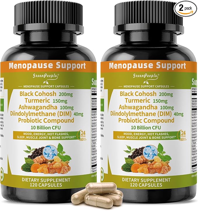Menopause Supplements for Women - Black Cohosh & Ashwagandha for Hot Flashes, Night Sweats, Mood Swings, Hormonal Balance Support,10 Billion CFU Probiotic - 120(2 Packs) Capsules Vegan