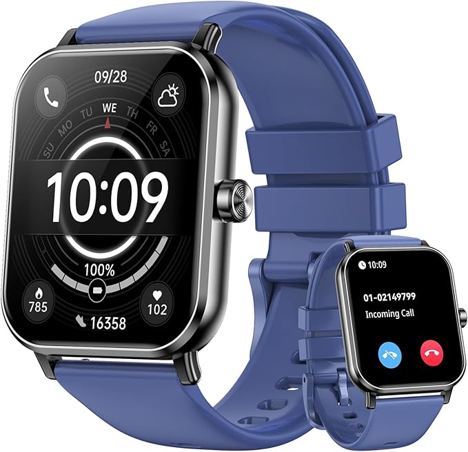 Smart Watch for Men Women, 1.85" HD Touchsreen Fitness Tracker, 120+ Sport Modes, 24/7 Heart Rate & Sleep Monitor, Pedometer, Calories, IP68 Waterproof, Fitness Watch for Android iPhone (Blue)