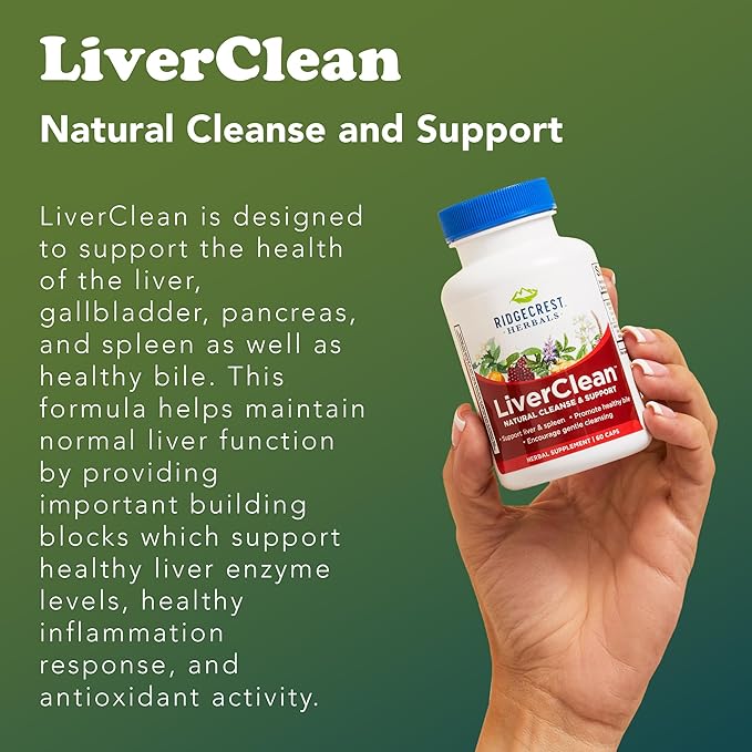 Ridgecrest Herbals LiverClean, Herbal Liver Support Supplement, Blessed Thistle, Dandelion, Detox, Cleanse Support, Healthy Bile (60 Caps, 30 Serv)