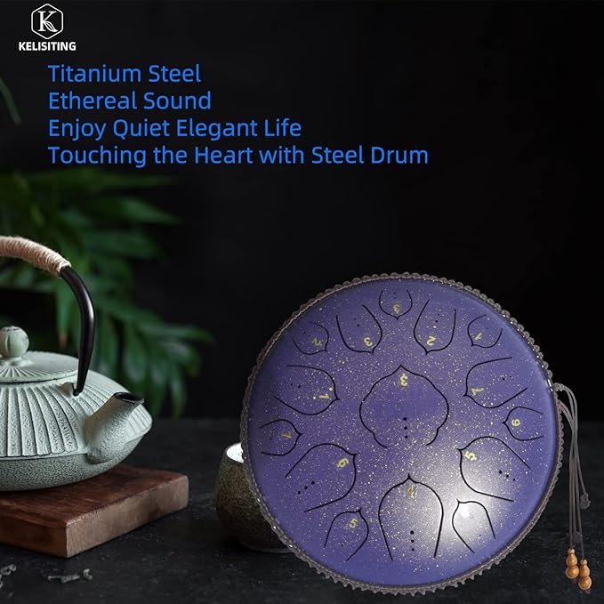 14 Inch 15 Notes D Major Steel Tongue Drum,Premium Adult's Music Hand Drum Instrument,Clean Clear Ethereal Sounds,Purple