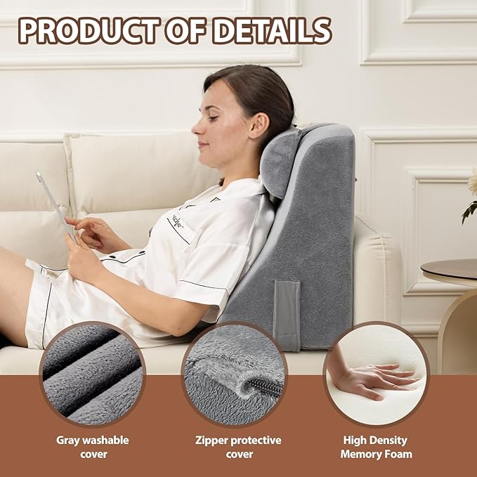 Reading Pillow for Sitting in Bed Adult, Back Pillow for Sitting Up in Bed with Arm Rest, Suitable for Gaming,Watching TV on Floor, 19in 4Pcs, Grey