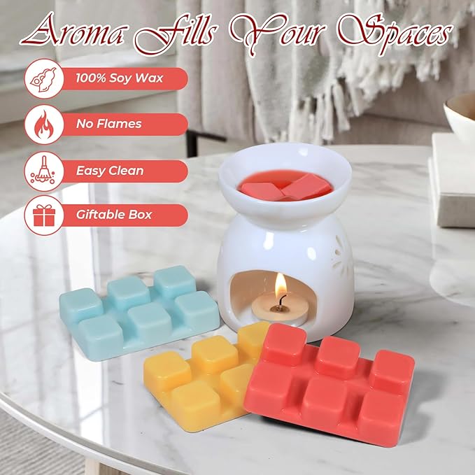 SCENTORINI Wax Melts, 6 Pack Scented Wax Cubes,Wax Melts Strong Scent, Soy Wax for Wax Warmer - Mint, Watermelon, Strawberry, Mango, Passion Fruit, Pineapple
