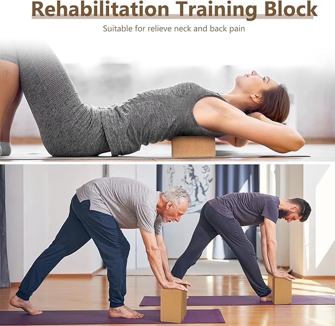 6 Pieces Cork Yoga Brick 9 x 6 x 3 Inches Non Slip Cork Yoga Block Gymnastic Yoga Cube Bricks Supportive Stretching Blocks for Exercise Pilates Workout Fitness Meditation Stability