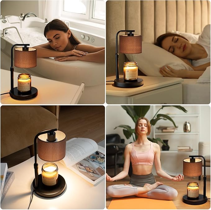 Candle Warmer Lamp with Timer, Dimmable Candle Wax Warmer with 2 Light Bulbs, Height Adjustable Electric Candle Light Scented Candles, Home Room Decor, Gifts for Women Mom