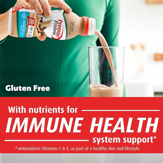 Premier Protein Shake, Café Latte, 30g Protein 1g Sugar 24 Vitamins Minerals Nutrients to Support Immune Health, 11.5 fl oz (Pack of 6)
