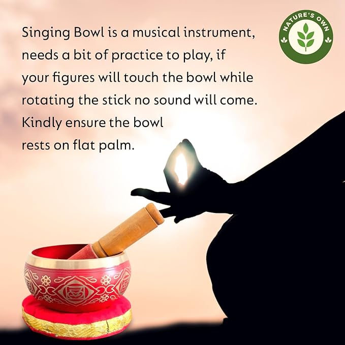 Nature's Own Tibetan Singing Bowl Set- Easy to Play- Meditation Sound Bowl Handcrafted in Nepal for Yoga, Mindfulness, Chakra Healing, Stress Relief- Spiritual Gifts for Women & Men (4 Inch, 02)