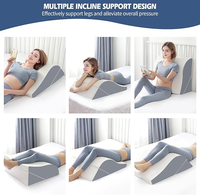 2PCS Leg Elevation Wedge Pillows for Sleeping, Leg Wedge Pillow After Knee Replacement Post Surgery, Leg Wedges for Elevation for Swelling, Circulation, Adjustable 3-in-1 Height Foam Pillow Wedge