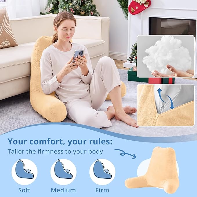 Sasttie 25-inch Reading Pillows for Sitting in Bed Adult, Jumbo Velvet Back Pillow Bed Sitting Up, XL High Back-Rest Support Cushion for Sit Up on Couch & Floor, Oeko-Tex Certified, Camel