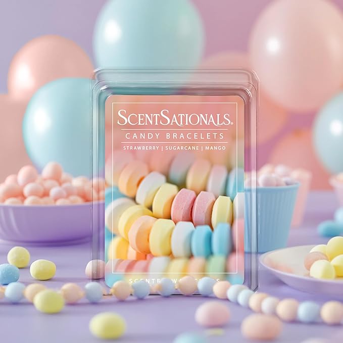 Scentsationals Wax Melts, Wax Cubes Strong Scent – Candy Collection 2 Candy Bracelets – Long Lasting Scented Melts for Warmer, 10oz (24-Cubes)