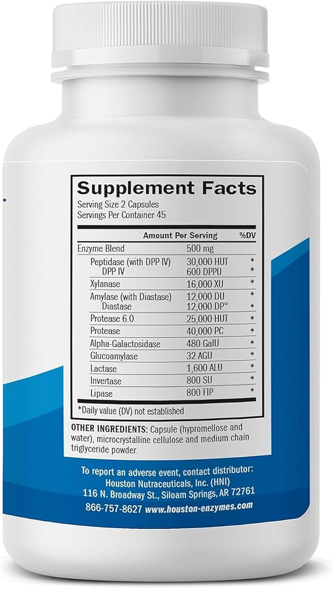 Houston Enzymes TriEnza Digestive Enzymes for Women & Men, Digestive Enzyme Supplements for Proteins, Carbs, Fats & Polyphenols Help Break Down Wheat, Dairy, Soy, 180 Capsules (90 Doses)