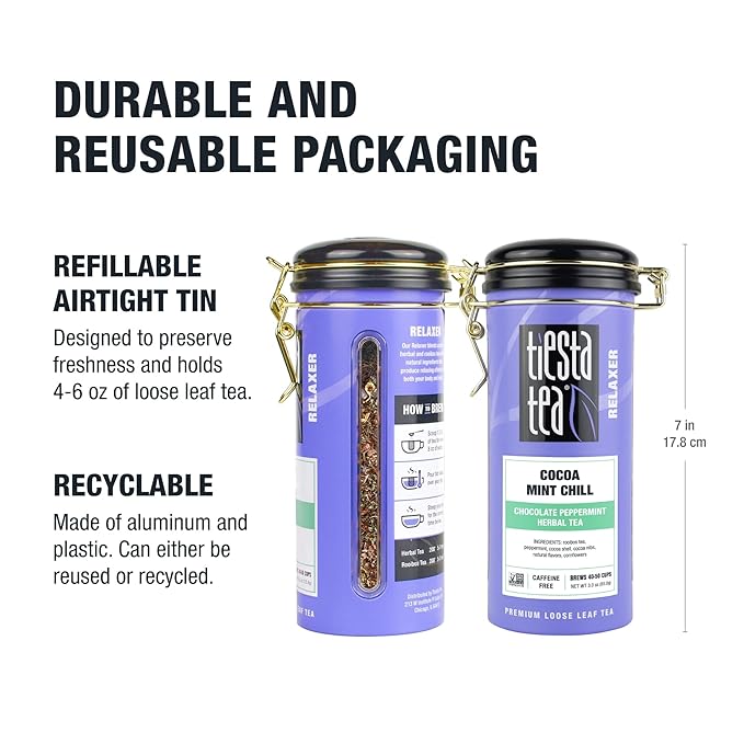 Tiesta Tea - Cocoa Mint Chill Loose Leaf Tea, Chocolate Peppermint Herbal Rooibos Blend, Non-Caffeinated, Brew Hot or Iced, Refillable Tin, Makes Up to 50 Cups, 3 Ounce