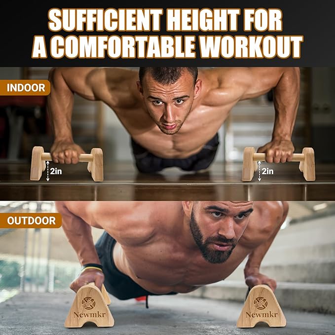2PCS Wooden Parallettes Push up Bars, Non-Slip Base, Wood Pushup Handles with Wrist Guard, Exercise Home Workout Equipment for Men and Women Strength Training, Planks Calisthenics