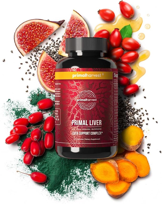 Primal Harvest Primal Liver Liver Supplement with, Alpha-Lipoic Acid, L-Cysteine HCL, L-Glutathione, Milk Thistle, and Spirulina, for Men and Women, 120 Capsules