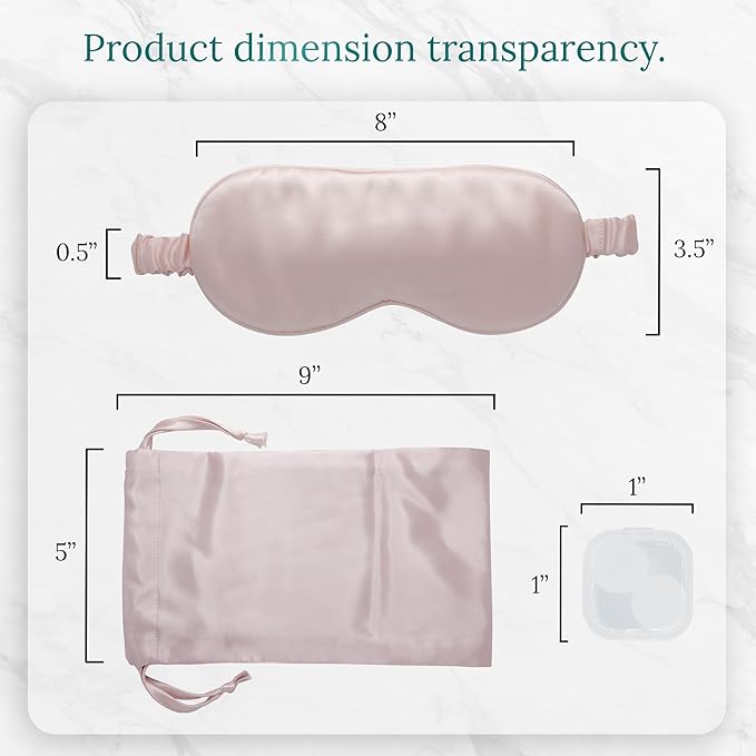Mulberry Soft Silk Eye Mask for Sleeping with Ear Plugs & Luxury Bag - Cooling Night Eye Covers Face Mask for Women - Blindfold Travel Eye Mask Blocking Out Light - Champagne