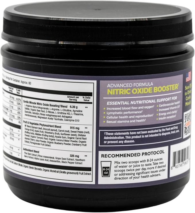 Cardio Miracle Nitric Oxide Supplement with Super Beets 60 Servings - Beet Root Powder with L-Arginine to Support Circulation, Blood Flow, Energy, Endurance, Stamina & Heart Health for Men and Women
