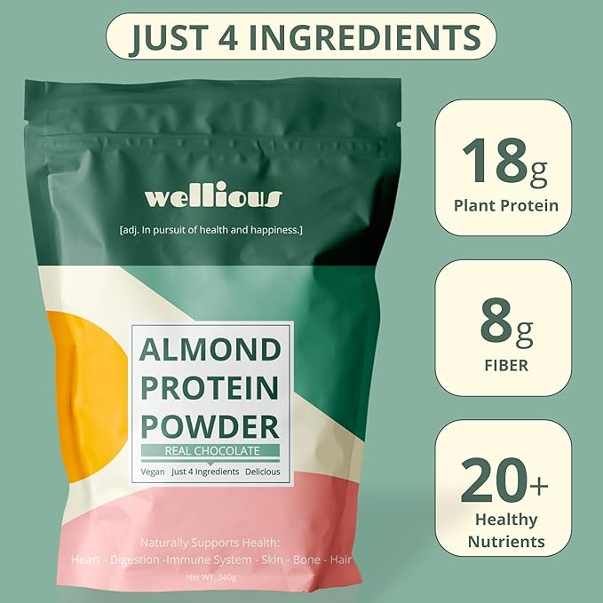 wellious Clean Vegan Protein Powder Chocolate - Plant Based Protein Powder Dairy Free for Gut Health, No Sodium, High Fiber, Keto Friendly, Non Dairy, Lactose Free