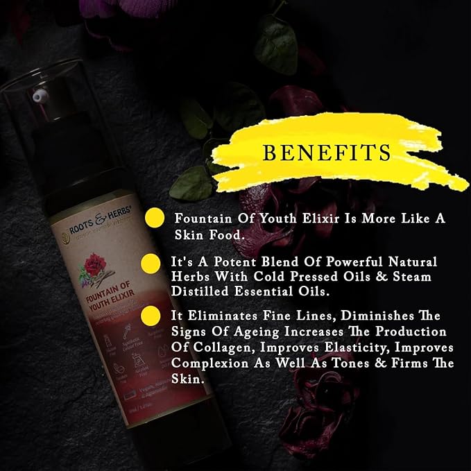 ROOTS AND HERBS Ayurvedic Fountain Of Youth Face Serum Or Moisturizer for Men & Women - (30ml/1.01oz)