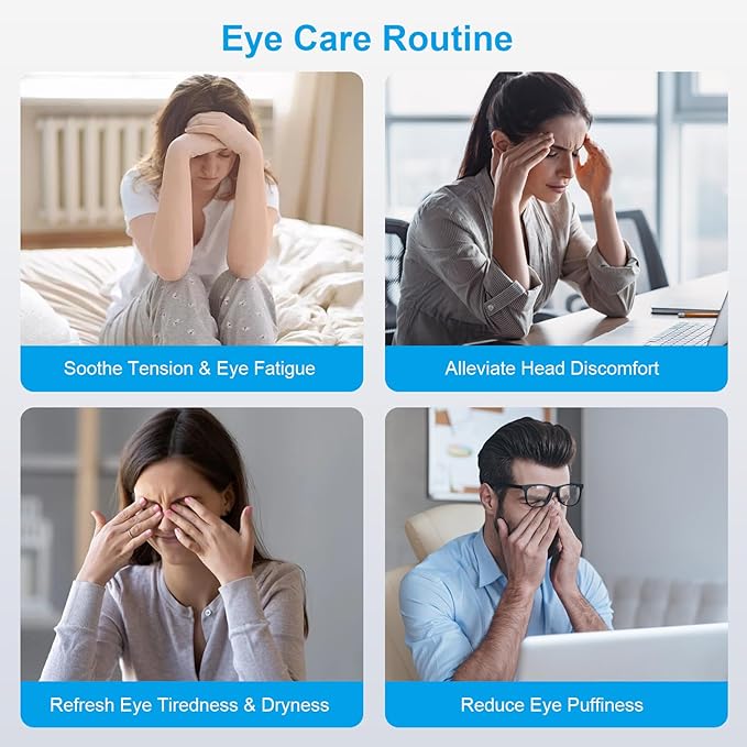 Eye Massager with Heat and Cooling Therapy, Vibration & Bluetooth Music – 4 Adjustable Modes for Eye Fatigue Relief and Relaxation – Rechargeable, Portable, 2400mAh Battery