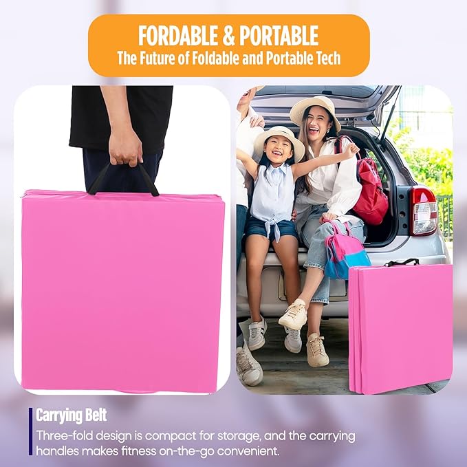 Gymnastics Mats Foldable Tumbling Mats Portable Gymnastics Exercise Mat 2'x6'/2.5'x6.4'/4'x6'/4'x8'/4'x10'/ Gymnastics Tumbling Mats Pad Home Exercise Panel Mat With Carrying Handles