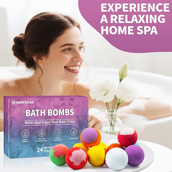 Bath Bombs Christmas Stocking Stuffers for Teen Girls for Women Mom Her Set, 24-Pack Aromatherapy Bubble Bath, Handmade Natural & Organic, Spa Relaxing Birthday Gifts for Men, White Elephant Gifts