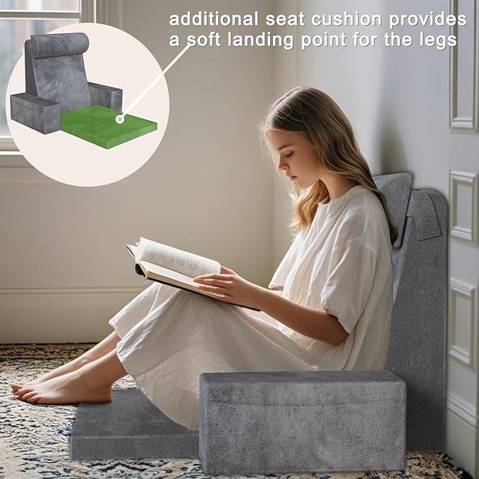 Reading Pillow,Backreast-Pillow with seat-Cushion,for Bed/Floor Sitting Up Adult,Back Height Adjustable with Memory Foam,Large Backrest with Arms,Great for Reading/Games/Watching TV, 24"
