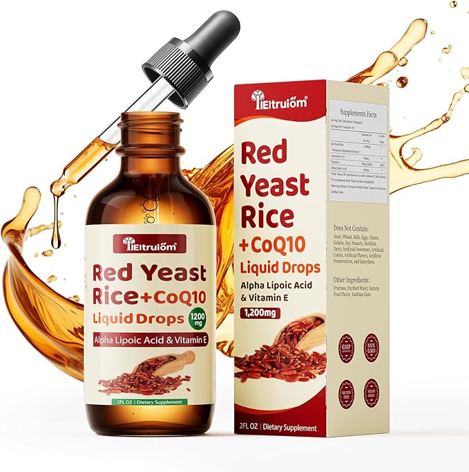 Red Yeast Rice with Coq10 Drops, Organic Red Yeast Rice 1200mg with Alpha Lipoic Acid for Cholesterol Support, CoQ10 100mg for Heart Health Support - 2 oz, Citrinin Free
