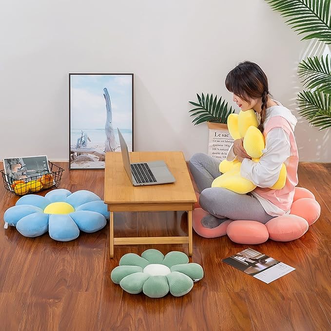 Flower Pillow, Flower Shaped Throw Pillow Floor Pillow Soft Seating Cushion Room Decor Plush Pillow for Bedroom, Sofa, Bed, Reading (15 inch, Green)