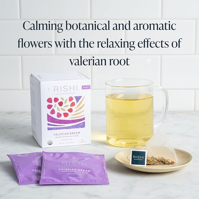 Rishi Tea Valerian Dream Herbal Tea - Organic Sachet Tea Bags, Sleep Friendly, Caffeine Free, Calming Botanical Blend with Valerian Root - 15 Count (Pack of 1)