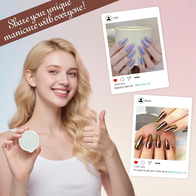 Artdone Red to Glod Aurora Chrome Nail Powder, Iridescent Unicorn Powder Metallic Mirror Effect Pigment Pearlescent Mermaid Pearl Glitter Dust Kit, Nail Art Decoration, Resin Craft