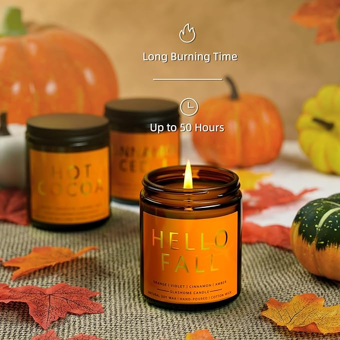 Fall Candles, Scented Soy Candles Set - 7Oz * 6 Pack, Holiday/Birthday/Christmas Gifts for Women & Men, Autumn Scents of Hello Fall/Spice Pumpkin/Apple Cider/Hot CocoaCinnamon & Cedar/Maple Latte